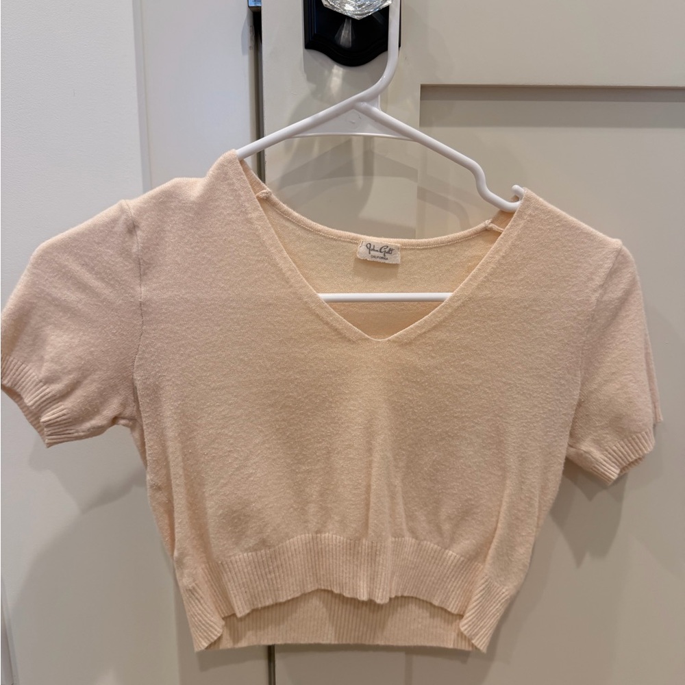 Brandy Melville Cream V-Neck Crop Top